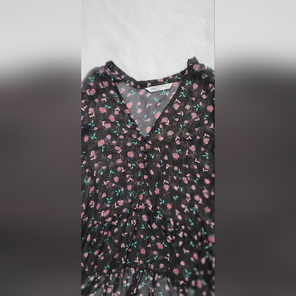 NWOT! Sheer Metallic Women's Zara Spring Peplum Floral Boho Blouse Medium - Picture 5 of 15